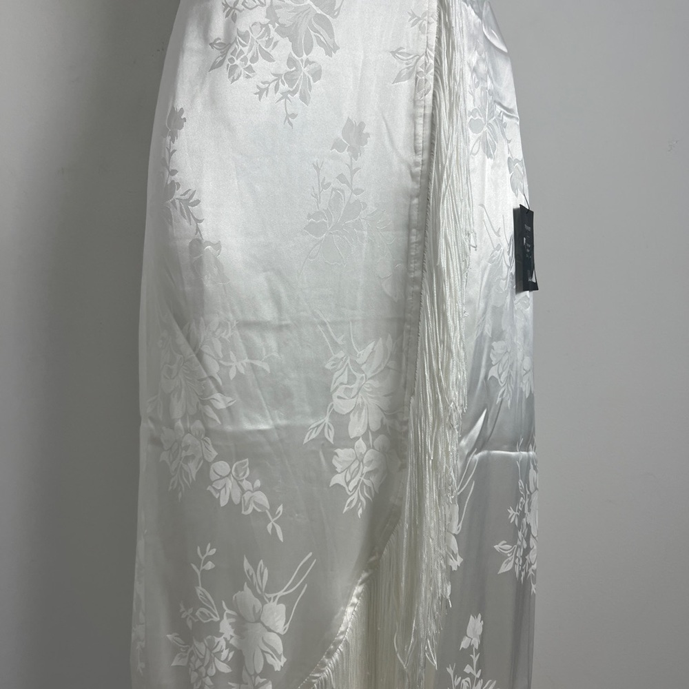 NEW Lulus Small On‎ the Dancefloor White Jacquard Fringe One-Shoulder Midi Dress - Picture 8 of 14